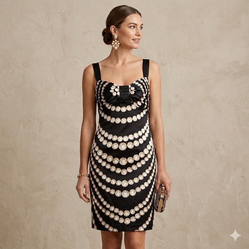 Roberto Cavalli Dress Womens IT 46 US 10 Black Silk Pearl Print Rare Y2K Sheath